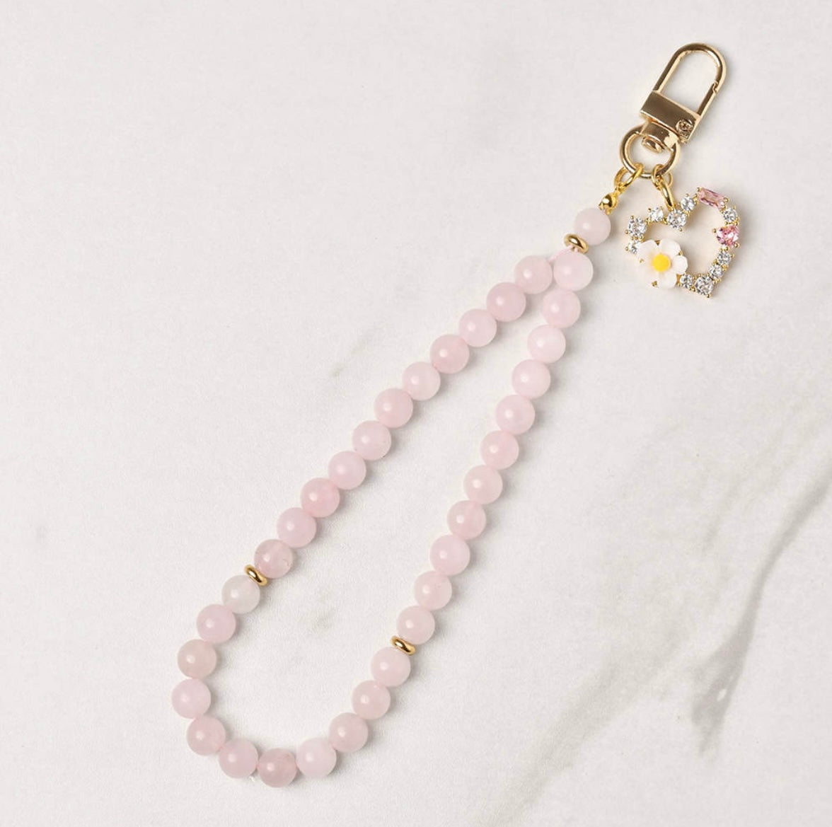 Rosenquarz Tasbeeh 33 Perlen mit Herz-Anhänger